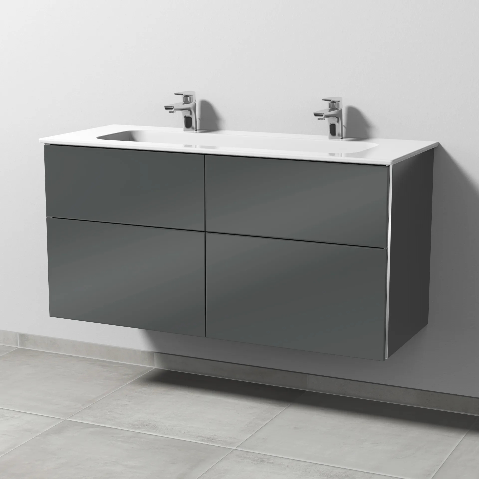 Sanipa Keramik-Waschtisch-Waschtischunterschrank mit Waschtischunterschrank „3way“ 1170 × 582 × 460 mm in Anthrazit (glanz), mit Hahnlochbohrung, Becken mittig Sanipa Keramik-Waschtisch-Waschtischunterschrank mit Waschtischunterschrank „3way“ 1170 × 582 × 460 mm in Anthrazit (glanz), mit Hahnlochbohrung, Becken mittig