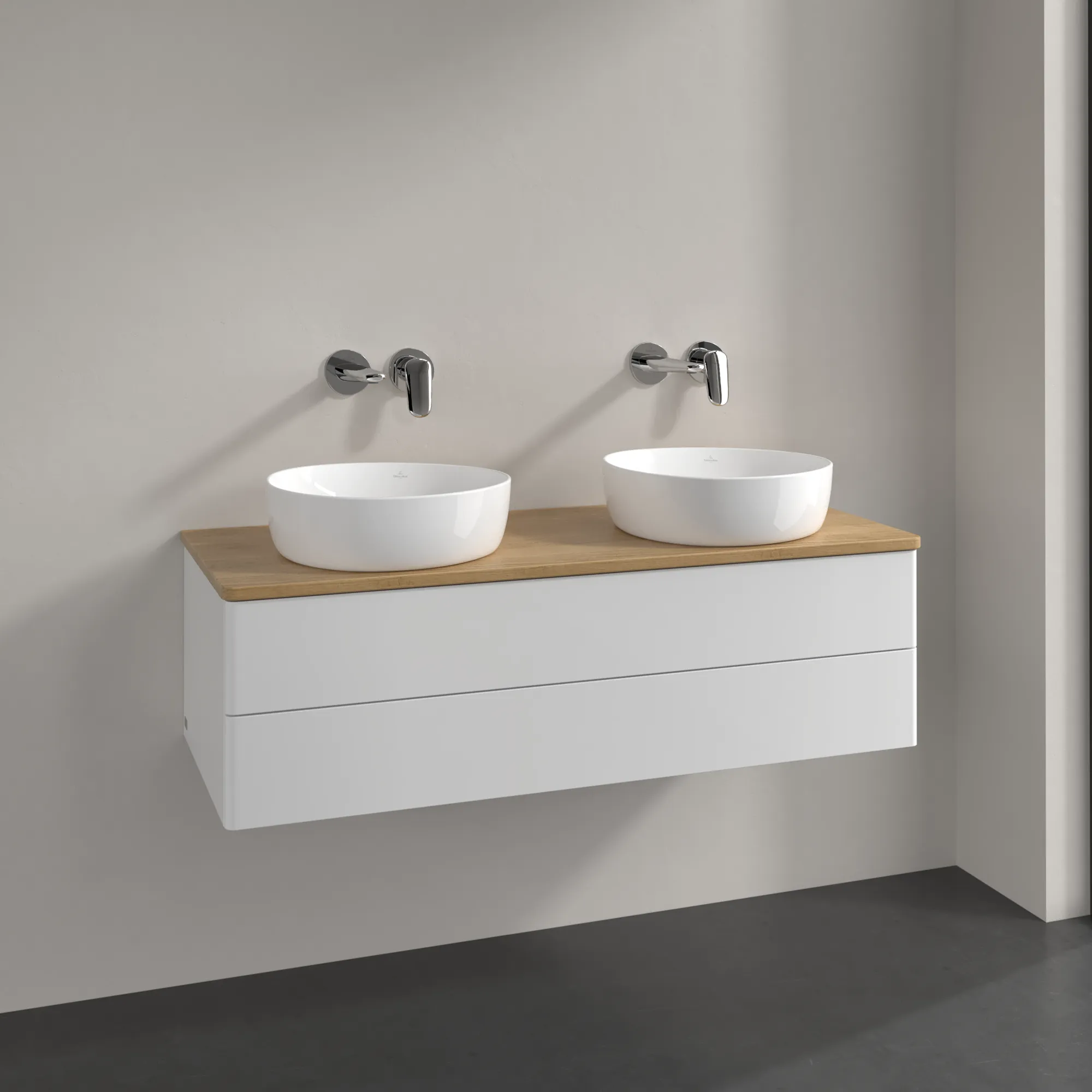 Villeroy & Boch Antao Waschbeckenunterschrank L24_1, 1200x360x500mm, Glossy White Lacquer / Honey Oak Villeroy & Boch Antao Waschbeckenunterschrank L24_1, 1200x360x500mm, Glossy White Lacquer / Honey Oak