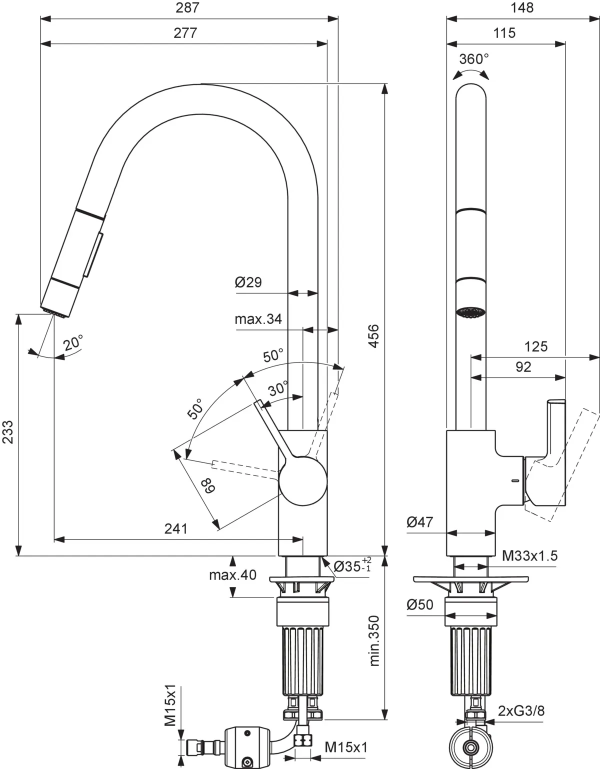Küchenarmatur Gusto Ausladung 241mm 2-Funktions-Brause Brushed Gold Küchenarmatur Gusto Ausladung 241mm 2-Funktions-Brause Brushed Gold