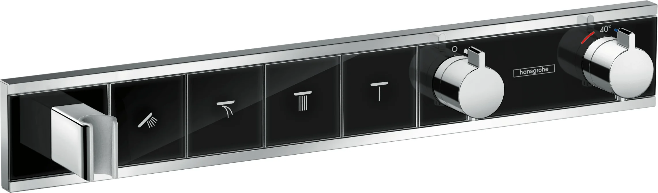 Hansgrohe RainSelect Thermostat Unterputzset, 4 Verbraucher, schwarz/chrom, mit Brausehalter und Tasten für Handbrause, Schwall, Rain groß, MonoRain Hansgrohe RainSelect Thermostat Unterputzset, 4 Verbraucher, schwarz/chrom, mit Brausehalter und Tasten für Handbrause, Schwall, Rain groß, MonoRain
