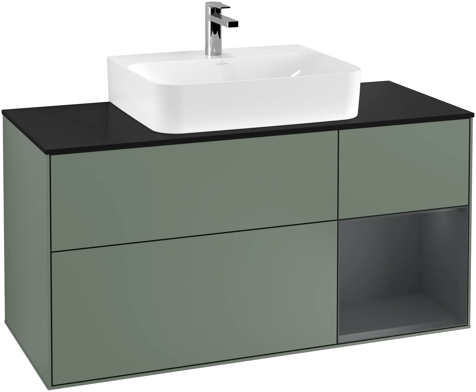 Villeroy & Boch Waschtischunterschrank „Finion“ für Schrankwaschtisch 1200 × 603 × 501 mm Olive Matt Lacquer, für Becken mittig Villeroy & Boch Waschtischunterschrank „Finion“ für Schrankwaschtisch 1200 × 603 × 501 mm Olive Matt Lacquer, für Becken mittig