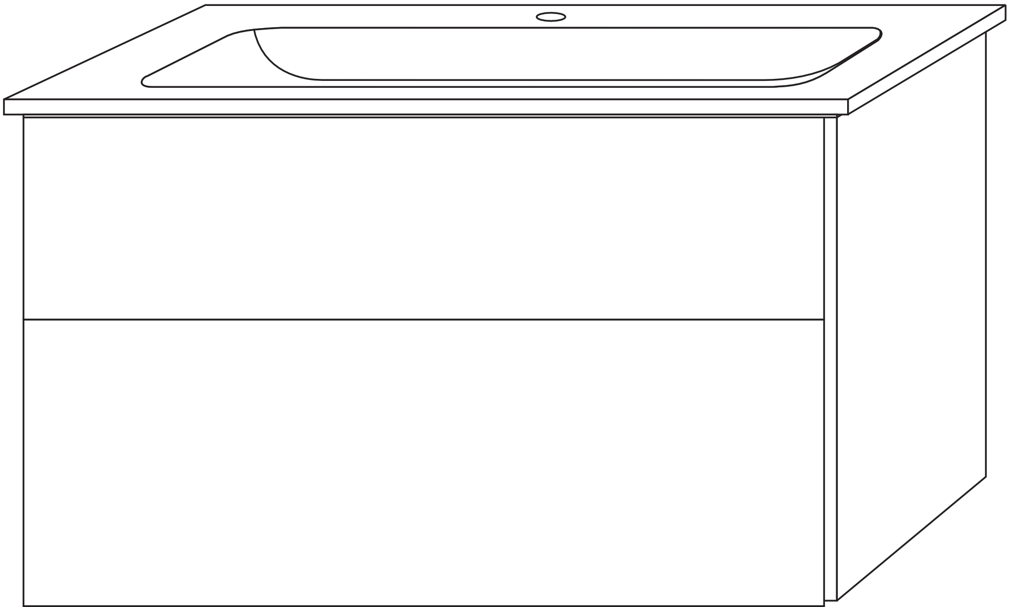 Keramik-Waschtisch-Set mit Waschtischunterschrank „3way“ 95,5 × 47,7 × 59,1 cm in Vulkan (matt), mit Hahnlochbohrung, Becken mittig