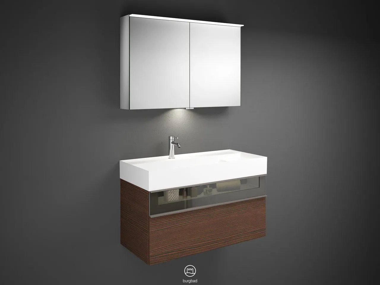 burgbad Yumo SFLA102 Badmöbelset Spiegelschrank mit Mineralguss-Waschtisch burgbad Yumo SFLA102 Badmöbelset Spiegelschrank mit Mineralguss-Waschtisch