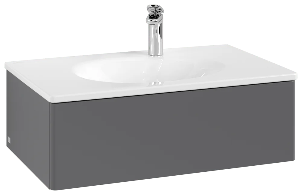 Villeroy & Boch Waschbeckenunterschrank Antao K01, Anthracite Matt Lacquer, 788x256x496mm, 256mm Höhe, mittige Wanneneinbauposition, 1 Auszug mit SoftClosing und Push-to-open Funktion