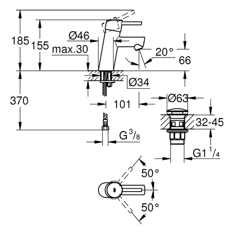 Einhand-Waschtischbatterie Concetto 23931_1, S-Size, Einlochmontage, glatter Körper, Push-open Ablaufgarnitur 1 1/4″, offener Metall-Hebelgriff, chrom Einhand-Waschtischbatterie Concetto 23931_1, S-Size, Einlochmontage, glatter Körper, Push-open Ablaufgarnitur 1 1/4″, offener Metall-Hebelgriff, chrom