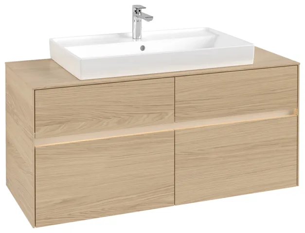 Villeroy & Boch Waschtischunterschrank „Collaro“ 1200 × 548 × 500 mm Nordic Oak, mit Beleuchtung, für Becken mittig