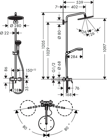 Showerpipe Croma Select S 280 Einhebelmischer chrom