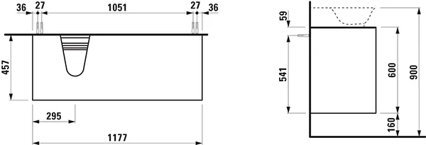 Laufen Waschtischunterbau „THE NEW CLASSIC“ 1177 × 600 × 457 mm Eiche geschwärzt, links