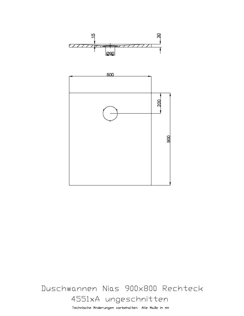 Hoesch rechteck Duschwanne „Nias“ mit strukturierter Oberfläche 90 × 80 cm in Weiß