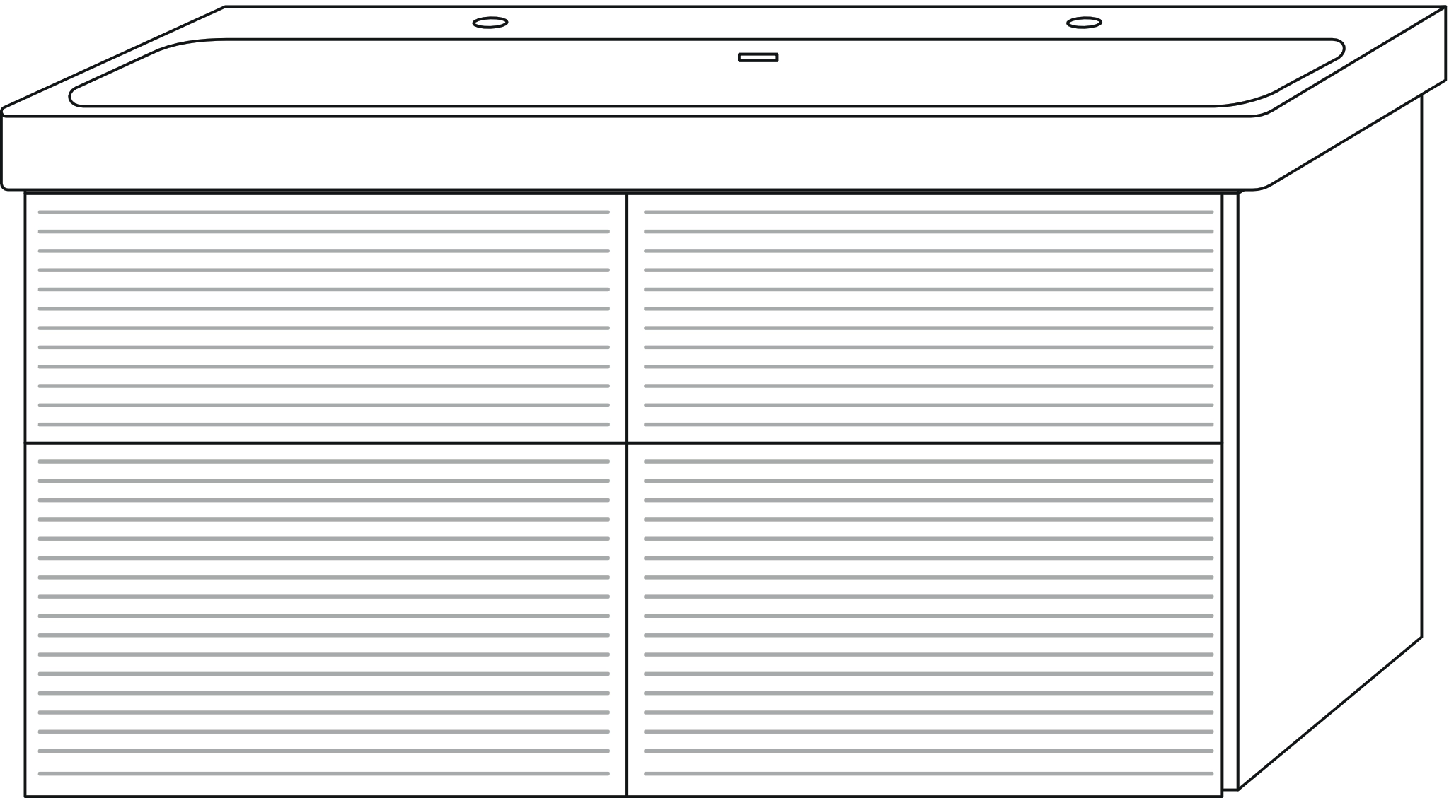 Sanipa Waschtischunterschrank „3way“ Struktur 1150 × 588 × 453 mm in Weiß (glanz), mit Hahnlochbohrung, Becken mittig