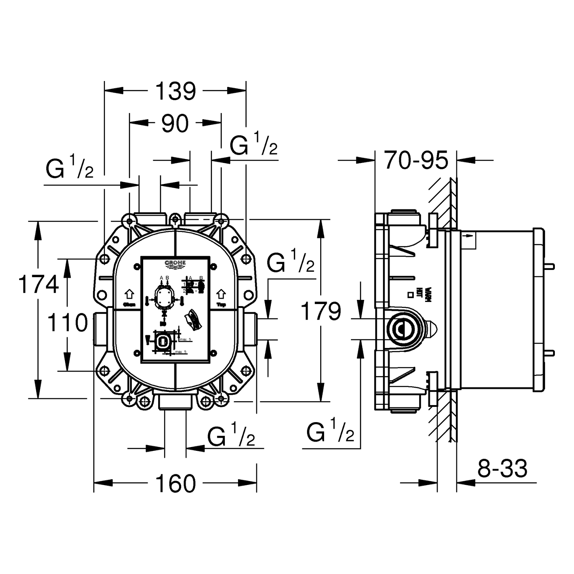 Unterputz-Universal-Thermostatbatterie Rapido T 35500, für Fertigmontagesets Grohtherm Special