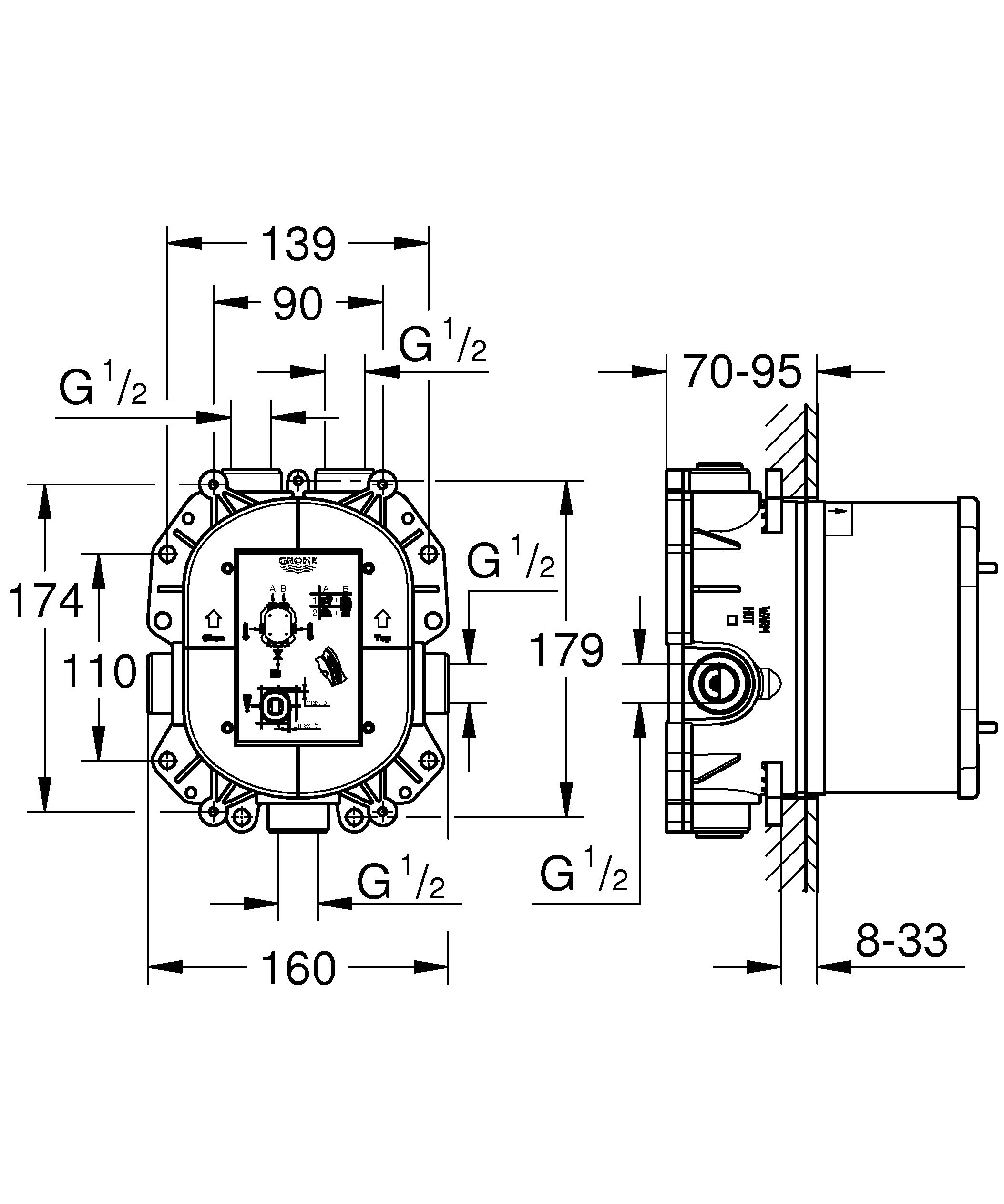 Unterputz-Universal-Thermostatbatterie Rapido T 35500, für Fertigmontagesets Grohtherm Special