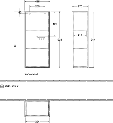 Villeroy & Boch Seitenschrank „Finion“ 41,8 × 93,6 × 27 cm 1 Tür, Anschlag links, mit Wandbeleuchtung Anschlag links