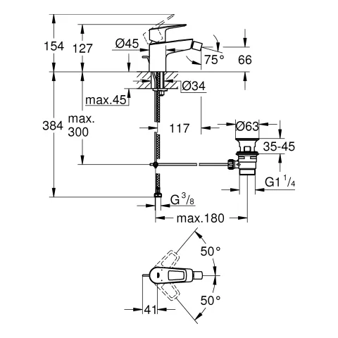 Grohe BauLoop Einhand-Bidetbatterie, ½, Einlochmontage, chrom Grohe BauLoop Einhand-Bidetbatterie, ½, Einlochmontage, chrom