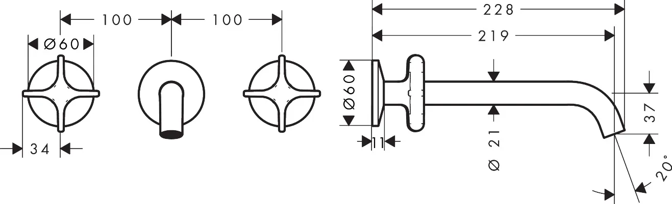 AXOR One 3-Loch Wannenarmatur Unterputz für Wandmontage mit Kreuzgriffen, Chrom AXOR One 3-Loch Wannenarmatur Unterputz für Wandmontage mit Kreuzgriffen, Chrom