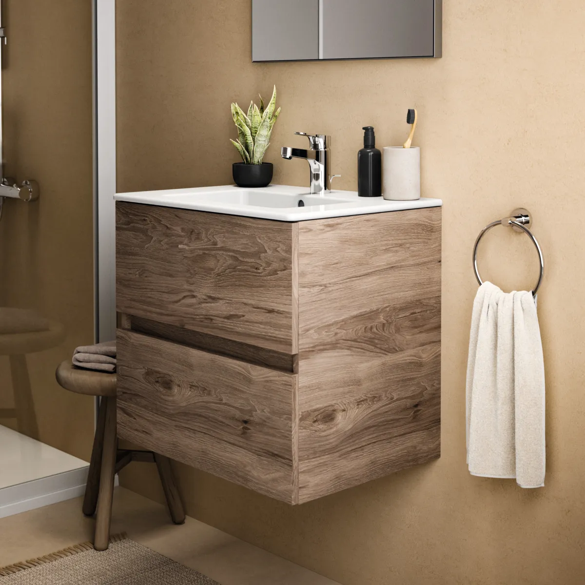 Ideal Standard Waschtischunterschrank „Eurovit+“ 60 × 55 × 44 cm Nussbaum geflammt Ideal Standard Waschtischunterschrank „Eurovit+“ 60 × 55 × 44 cm Nussbaum geflammt