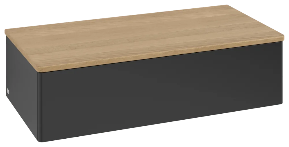 Villeroy & Boch Sideboard Antao K40, 1000x268x500 mm, Black Matt Lacquer, Honey Oak Abdeckplatte, mit SoftClosing und Push-to-open Funktion Villeroy & Boch Sideboard Antao K40, 1000x268x500 mm, Black Matt Lacquer, Honey Oak Abdeckplatte, mit SoftClosing und Push-to-open Funktion