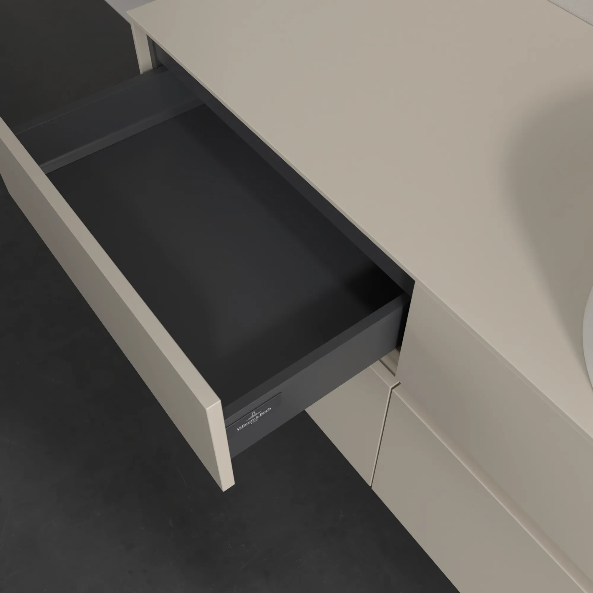 Villeroy & Boch Waschtischunterschrank „Collaro“ 1200 × 548 × 500 mm Cashmere Grey, ohne Beleuchtung, für Becken rechts