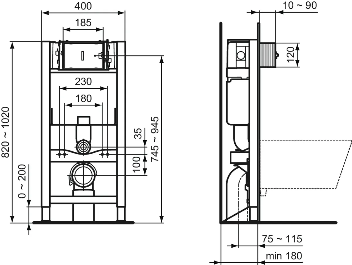 Ideal Standard Vorwand-/Einbauelement für Toilette „ProSys“ 82 × 40 × 18 cm Ideal Standard Vorwand-/Einbauelement für Toilette „ProSys“ 82 × 40 × 18 cm