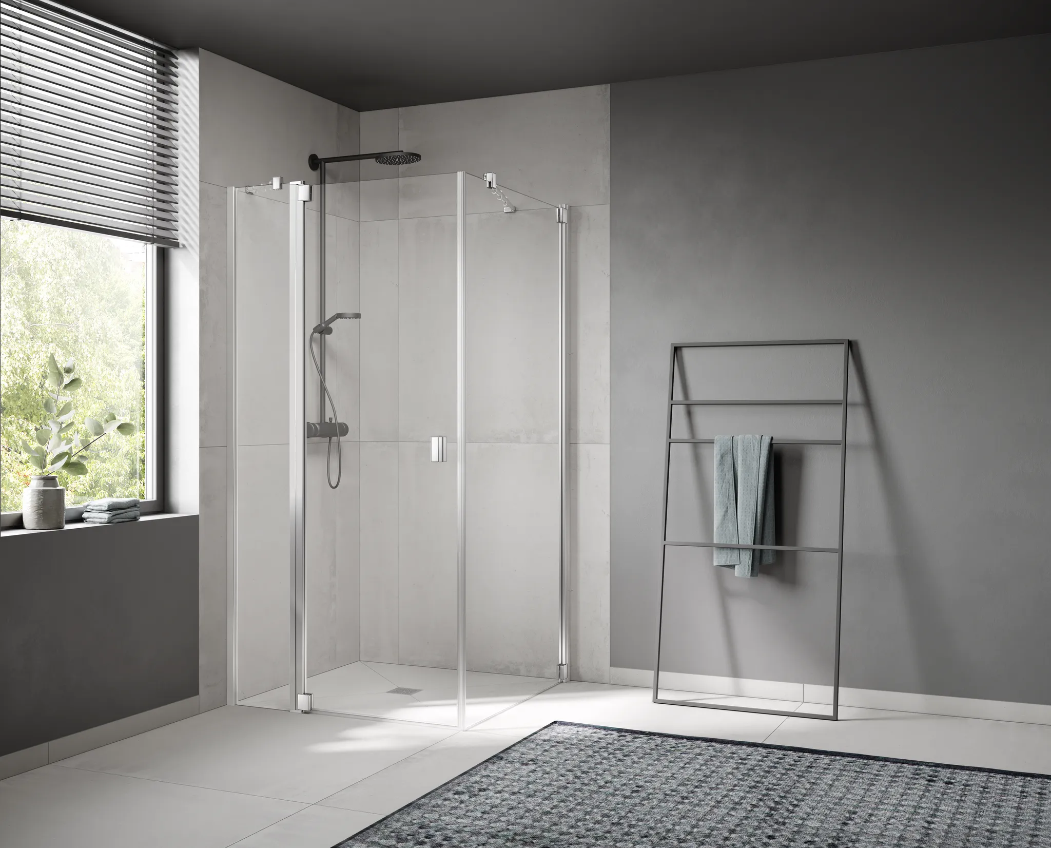Kermi Duschtür 1-flügelig mit Festfeld links für Ecke „RAYA“ Glas Klar, Profile Silber Mattglanz, BV: 720 - 750 mm GAK: 705 - 735 mm WE: 730 - 760 mm H: 1850 mm Kermi Duschtür 1-flügelig mit Festfeld links für Ecke „RAYA“ Glas Klar, Profile Silber Mattglanz, BV: 720 - 750 mm GAK: 705 - 735 mm WE: 730 - 760 mm H: 1850 mm