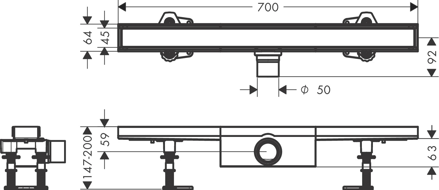 RainDrain Compact Komplettset Duschrinne 700 befliesbar für Standardinstallation k.a.