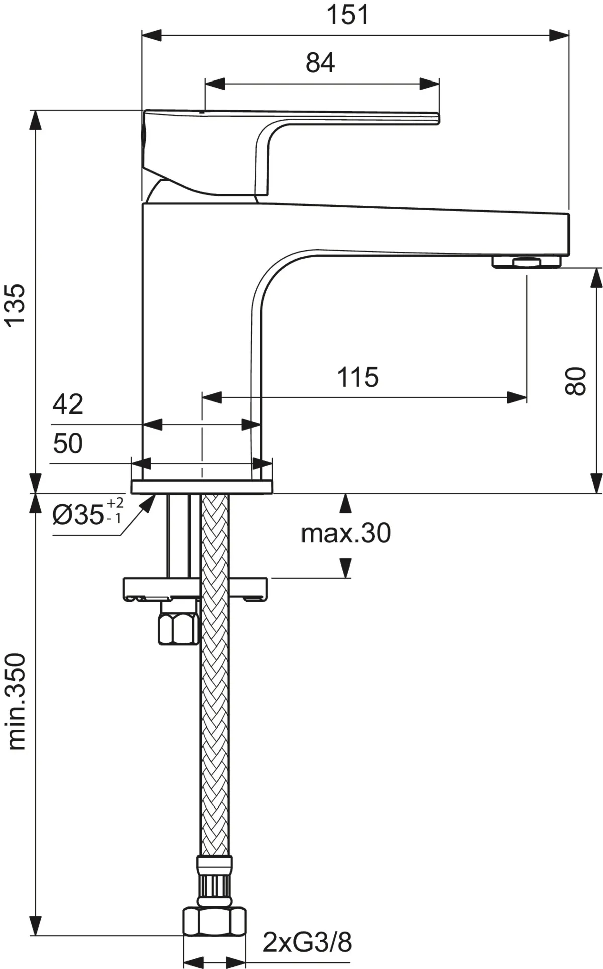 Waschtischarmatur Cerafine D, H80, ohne Ablaufgarnitur, Ausladung 115mm, Chrom Waschtischarmatur Cerafine D, H80, ohne Ablaufgarnitur, Ausladung 115mm, Chrom