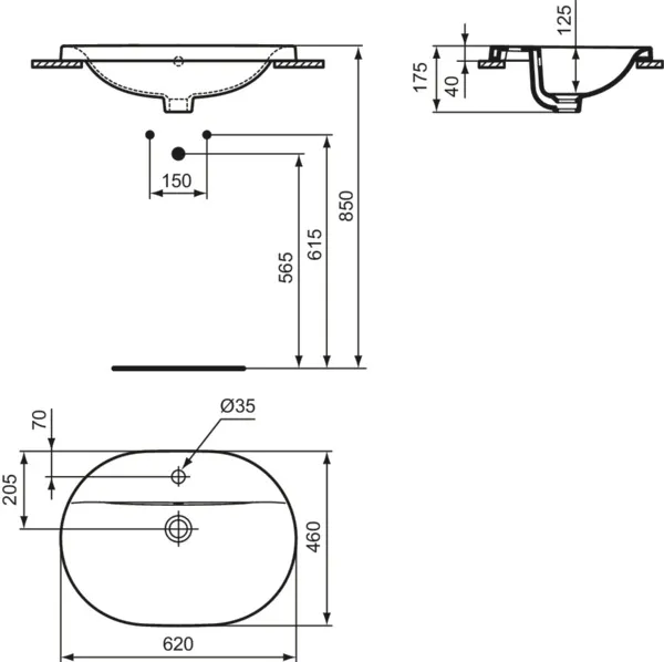 Ideal Standard Einbauwaschtisch Connect, oval, 1 Hahnloch, weiß, 620x460x175 mm Ideal Standard Einbauwaschtisch Connect, oval, 1 Hahnloch, weiß, 620x460x175 mm