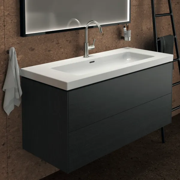 Ideal Standard Waschtischunterschrank „Conca“ 120 × 55,5 × 50,5 cm Eiche geflammt Furnier Ideal Standard Waschtischunterschrank „Conca“ 120 × 55,5 × 50,5 cm Eiche geflammt Furnier