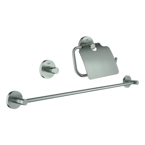 3-in-1 Bad-Set Essentials 40775_1, mit Badetuchhalter 600 mm, Bademantelhaken, WC-Papierhalter, mit Deckel