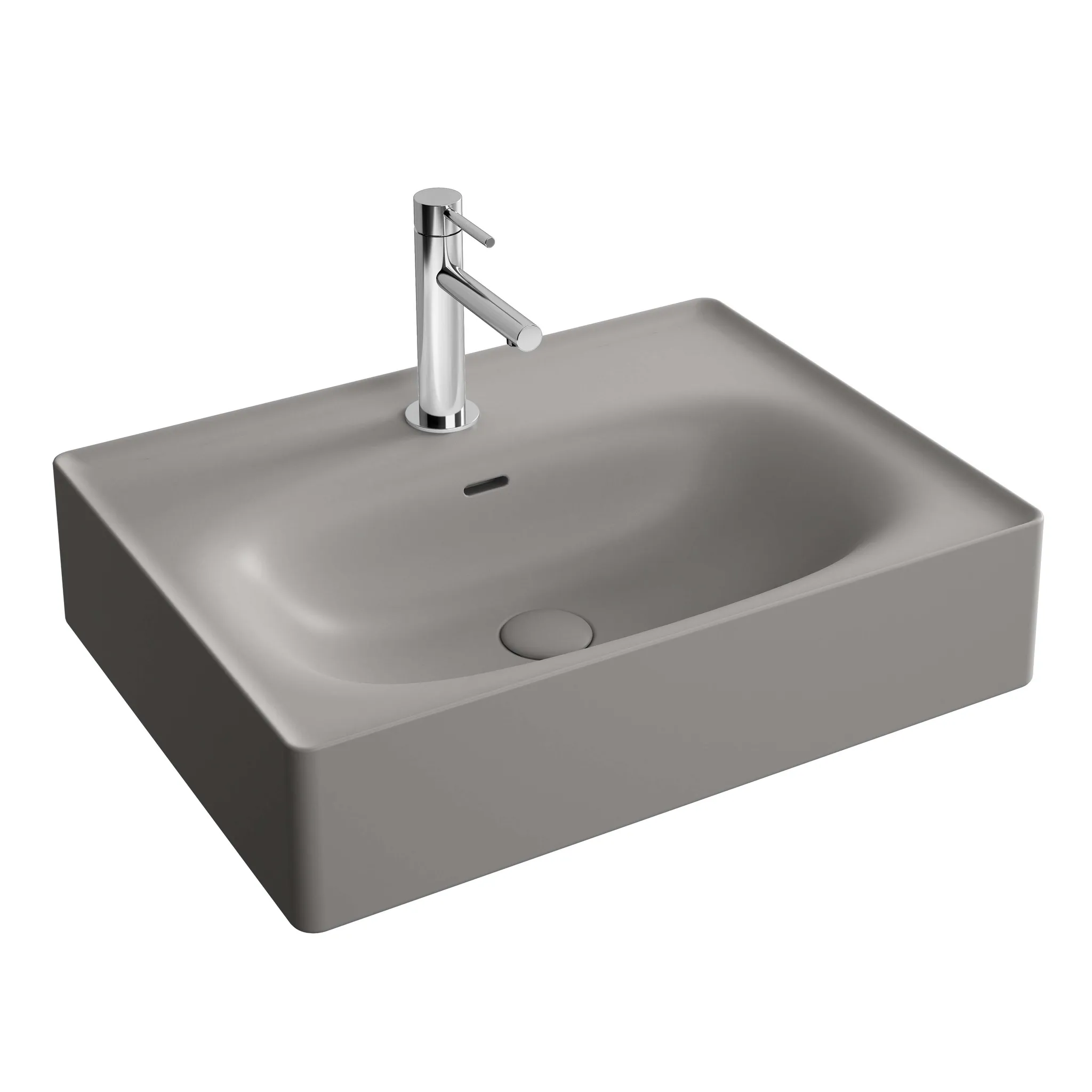 Equal Waschtisch, wandgebunden, 600 x 450 mm, mit Hahnlochbank, mit einem Hahnloch mittig, mit Überlaufschlitz mittig, Material: Sanitärkeramik mit antibakterieller Glasur Hygiene, Farbe: Steingrau Matt mit Oberflächenveredelung Clean Equal Waschtisch, wandgebunden, 600 x 450 mm, mit Hahnlochbank, mit einem Hahnloch mittig, mit Überlaufschlitz mittig, Material: Sanitärkeramik mit antibakterieller Glasur Hygiene, Farbe: Steingrau Matt mit Oberflächenveredelung Clean