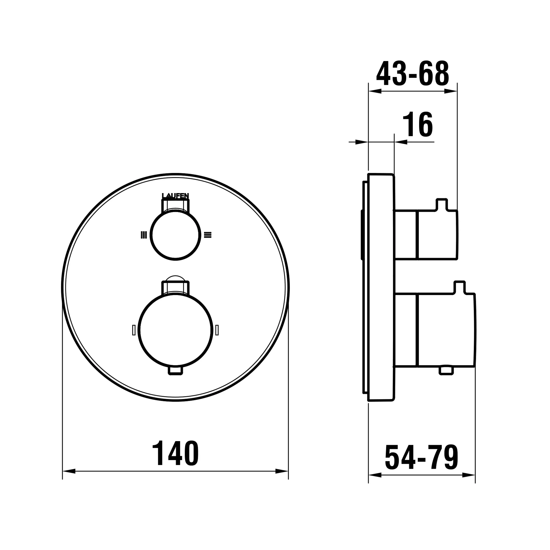 Laufen 2-Griff-Wannenthermostat MEDA, Unterputz, chrom Laufen 2-Griff-Wannenthermostat MEDA, Unterputz, chrom