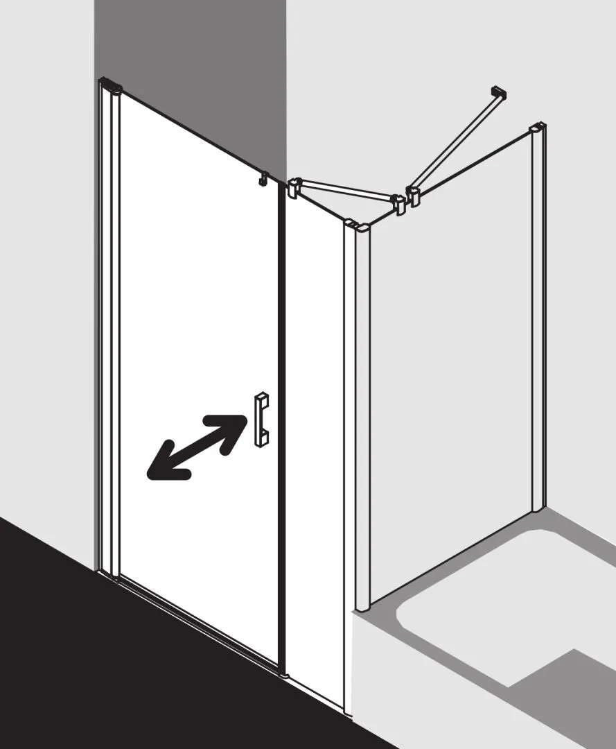Kermi Duschtür Pendeltür 1-flügelig und Festfeld rechts für Nische und Ecke „PEGA“ Glas Klar, Profile Silber Hochglanz, BV: 950 - 1000 mm GAK: 950 - 975 mm WE: 950 - 1000 mm H: 1850 mm
