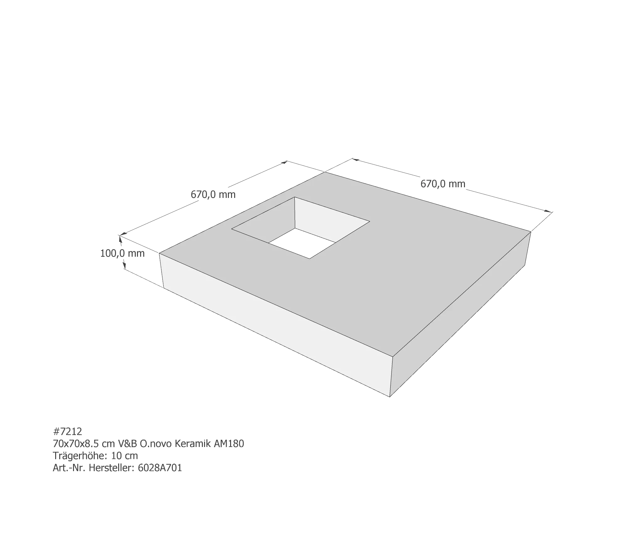 Duschwannenträger passend für Villeroy & Boch O.novo 70 × 70 × 8 cm