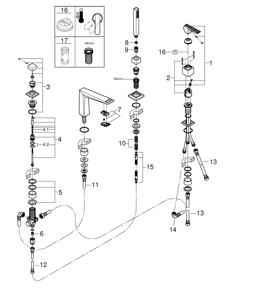 4-Loch-Einhand-Wannenkombination Allure Brilliant Private Collection 29523, Griff mit Rändelstruktur, chrom 4-Loch-Einhand-Wannenkombination Allure Brilliant Private Collection 29523, Griff mit Rändelstruktur, chrom