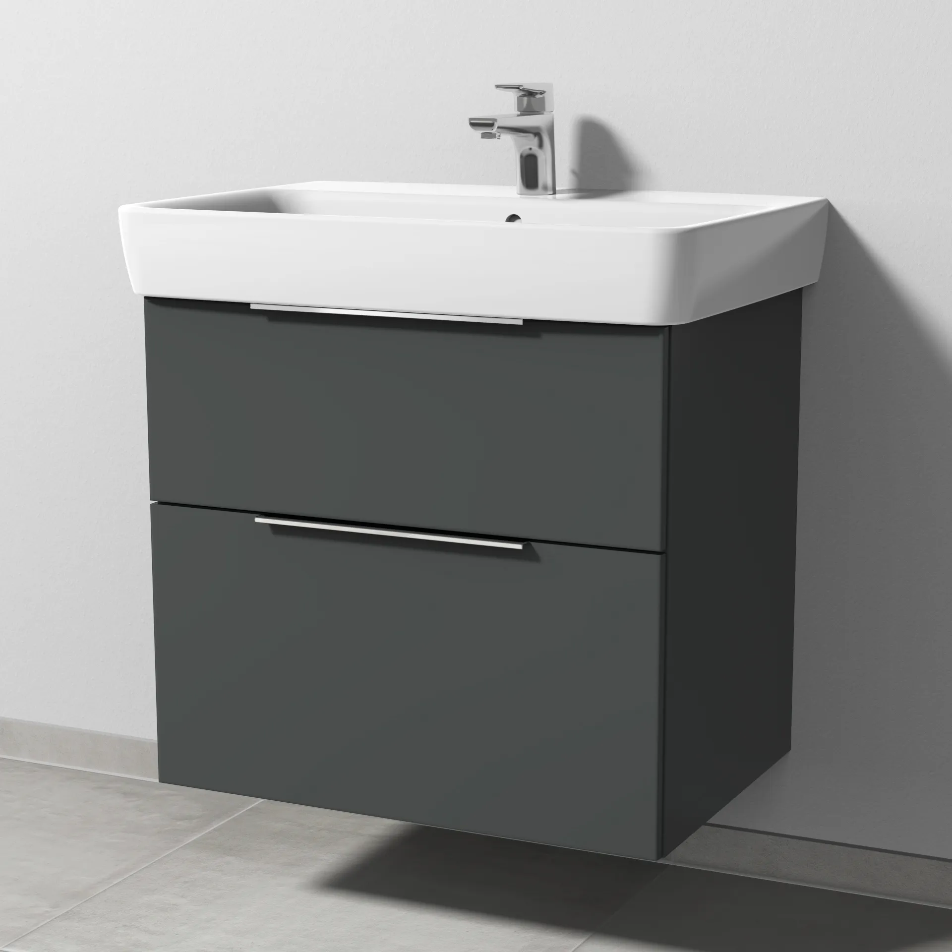 Sanipa Waschtischunterschrank „3way“ passend zu Keramik-Waschtische Renova Plan von Geberit 635 × 588 × 407 mm in Anthrazit (matt), Becken mittig
