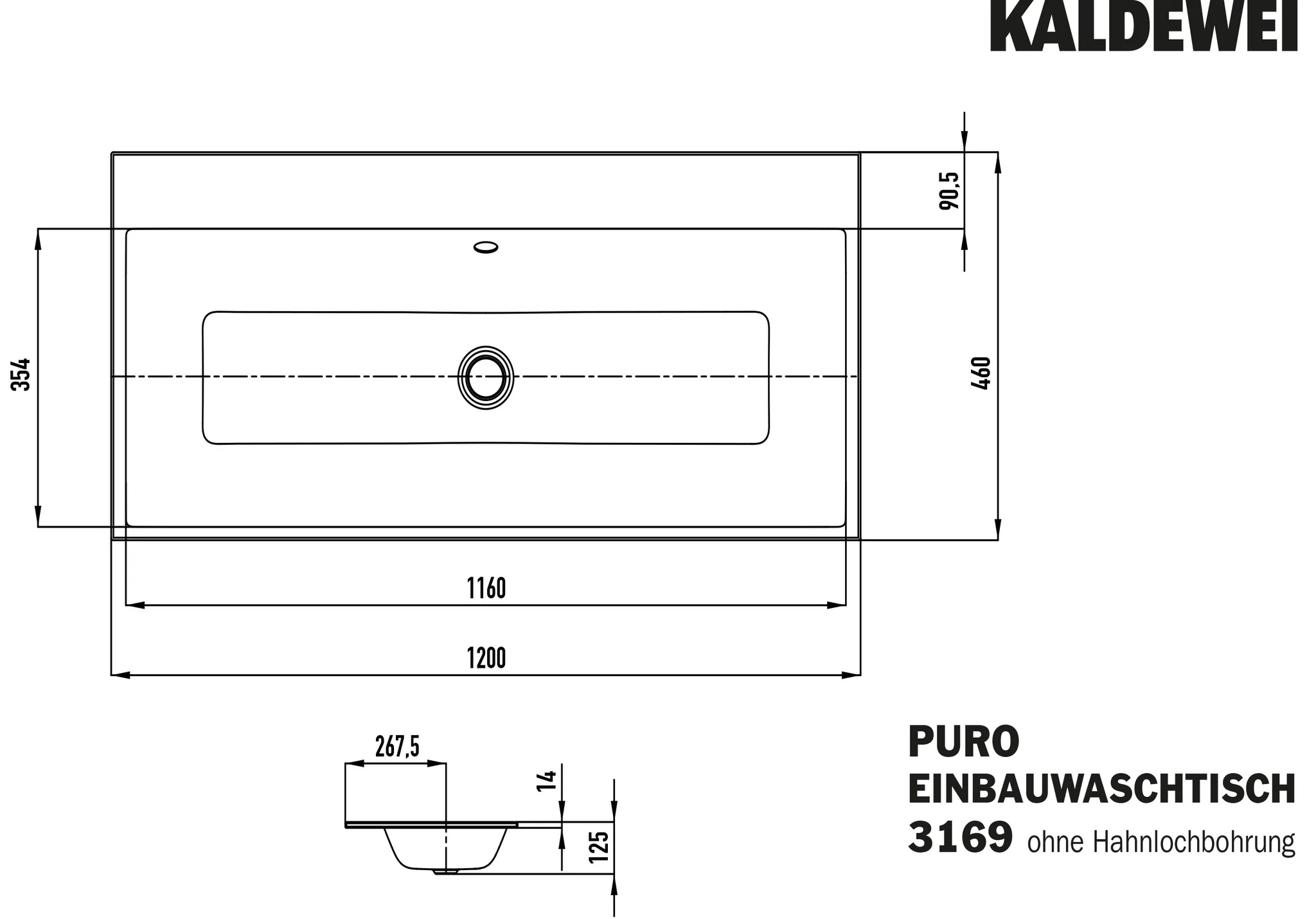 Doppelwaschtisch „Puro“ 120 × 46 cm in cool grey 70, mit Perl-Effekt