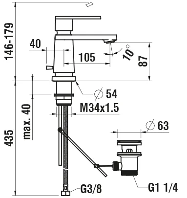 Einhebel-Waschtischmischer THE NEW CLASSIC Festauslauf Ausladung 105 mm mit Ablaufventil chrom