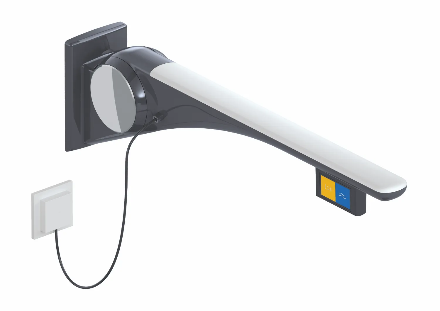 HEWI Stützklappgriff Basic LifeSystem, links, 700 mm Ausladung, anthrazit glänzend mit Signalweiß Griffpad, Spülfunktionstaste E-Ausführung HEWI Stützklappgriff Basic LifeSystem, links, 700 mm Ausladung, anthrazit glänzend mit Signalweiß Griffpad, Spülfunktionstaste E-Ausführung