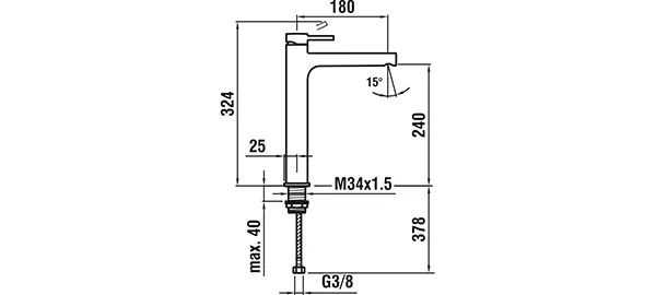 Einhebel-Waschtischmischer hohe Ausführung TWINPLUS Festauslauf Ausladung 180 mm Höhe: 324 mm ohne Ablaufventil chrom Einhebel-Waschtischmischer hohe Ausführung TWINPLUS Festauslauf Ausladung 180 mm Höhe: 324 mm ohne Ablaufventil chrom