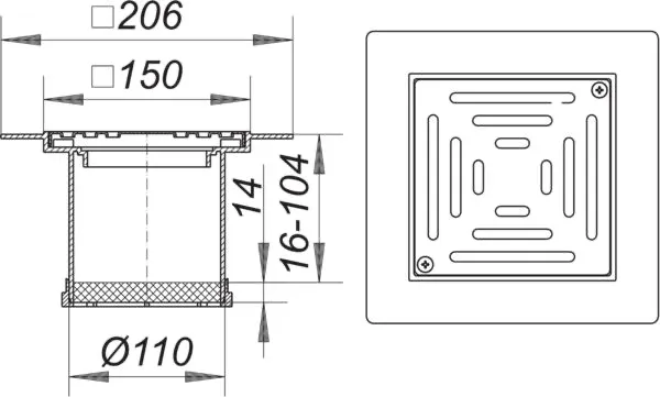 Aufsatz PVC-KEN 10, Rost verschr., 150 x 150 mm