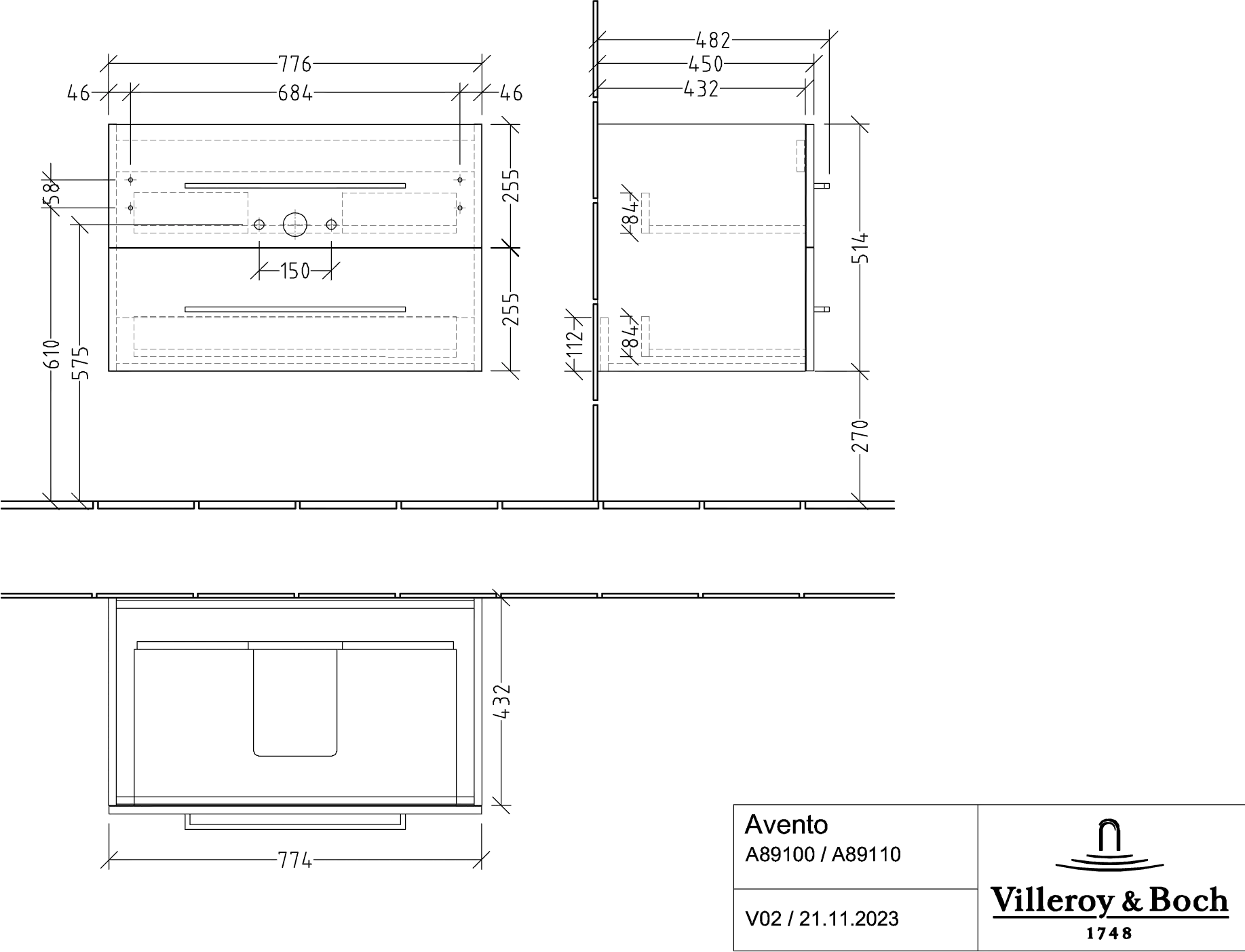 Villeroy & Boch Waschtischunterschrank „Avento“ für Schrankwaschtisch 780 × 514 × 452 mm Volcano Black, Soft Closing Villeroy & Boch Waschtischunterschrank „Avento“ für Schrankwaschtisch 780 × 514 × 452 mm Volcano Black, Soft Closing