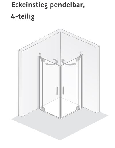 HSK Duschtür Eckeinstieg 4-teilig pendelbar „K2P“ Glas Linea 01 (80 cm), Profile Chromoptik (Alu Hochglanz poliert), Scharniere nicht pendelbar, H: 2000 mm HSK Duschtür Eckeinstieg 4-teilig pendelbar „K2P“ Glas Linea 01 (80 cm), Profile Chromoptik (Alu Hochglanz poliert), Scharniere nicht pendelbar, H: 2000 mm
