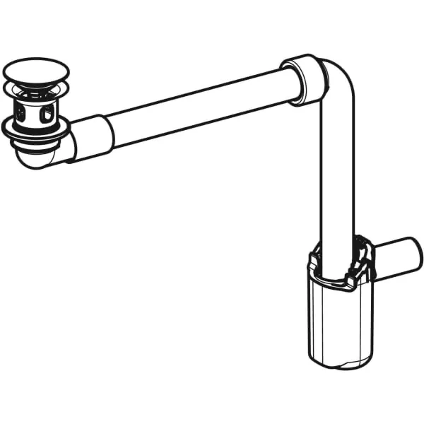 Waschbeckenablauf Raumsparmodell, schmale Ausführung, mit Außenventilstopfen mit Druckbetätigung: d=40mm, G=1 1/4″, hochglanz-verchromt