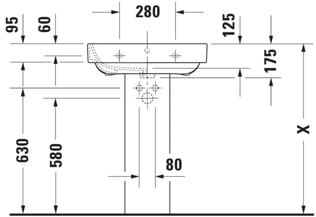 Wandwaschtisch „Happy D.2“, mit Überlauf, Hahnlochposition mittig Wandwaschtisch „Happy D.2“, mit Überlauf, Hahnlochposition mittig