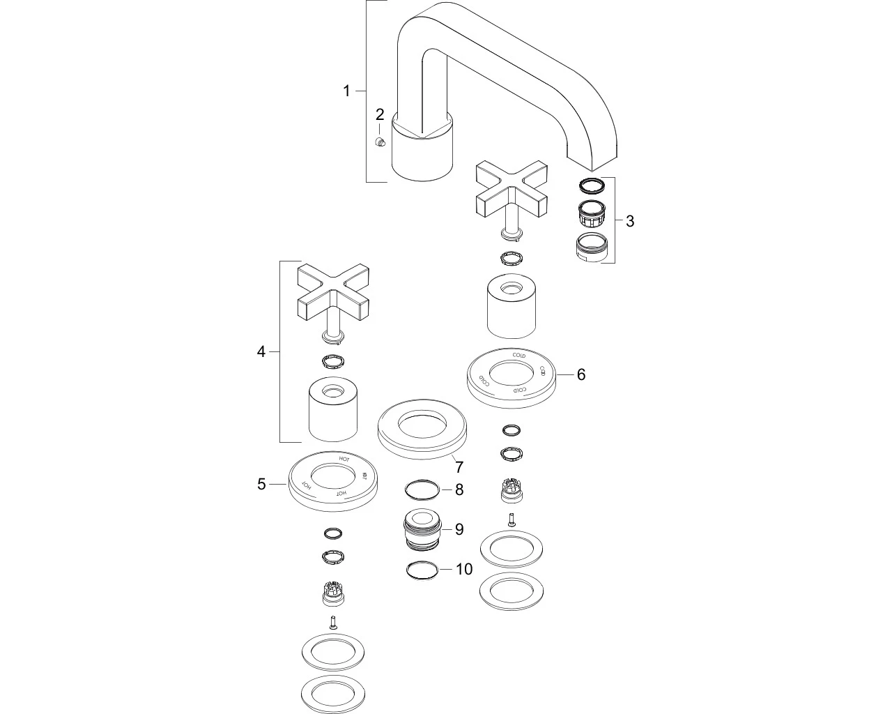 3-L.Wannenarmatur Axor Citterio F-Set f.Wannenrand m.Kreuzgriff chrom