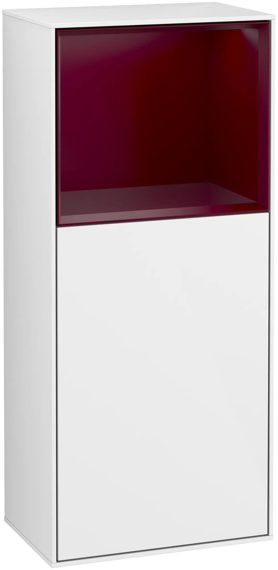 Villeroy & Boch Finion Seitenschrank G510HBGF, glänzend weiß mit rotem Regalelement, 418 x 936 x 270 mm, mit Beleuchtung und Push-to-open Funktion Villeroy & Boch Finion Seitenschrank G510HBGF, glänzend weiß mit rotem Regalelement, 418 x 936 x 270 mm, mit Beleuchtung und Push-to-open Funktion