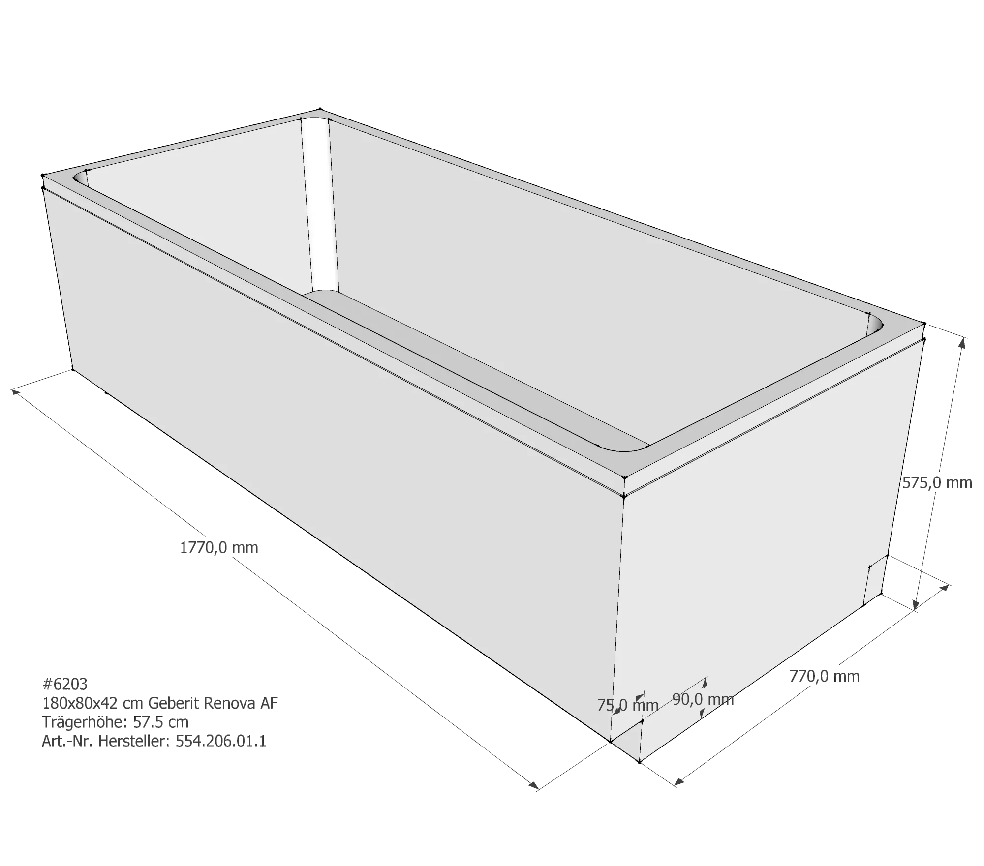 Badewannenträger für Geberit Renova 180 × 80 × 42 cm Badewannenträger für Geberit Renova 180 × 80 × 42 cm