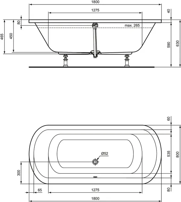 Ideal Standard Badewanne „HotlineNeu“ 80 × 180 cm