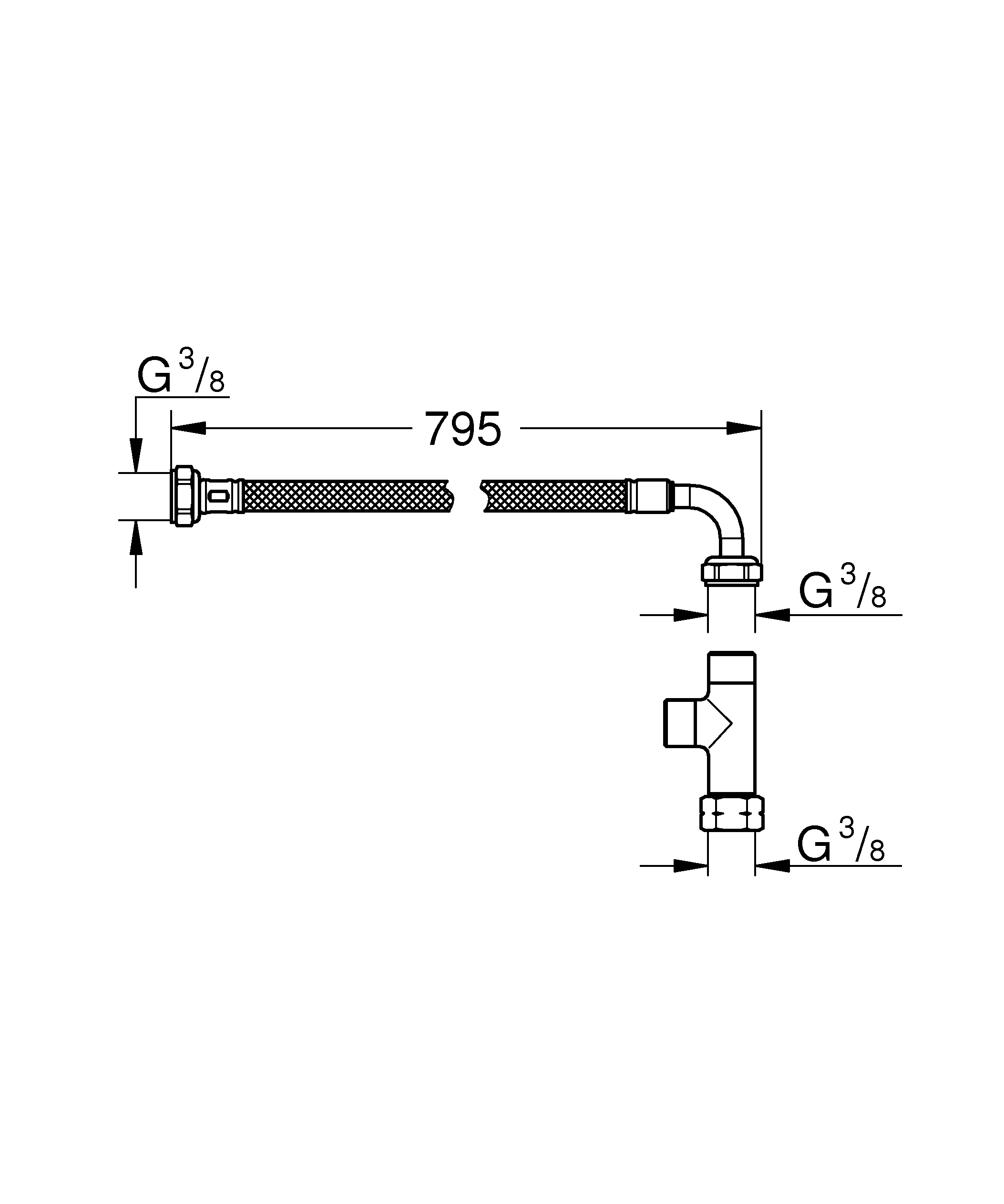 Installationsset 14074, Schlauch und T-Stück, für Dusch-WC-Aufsatz, chrom