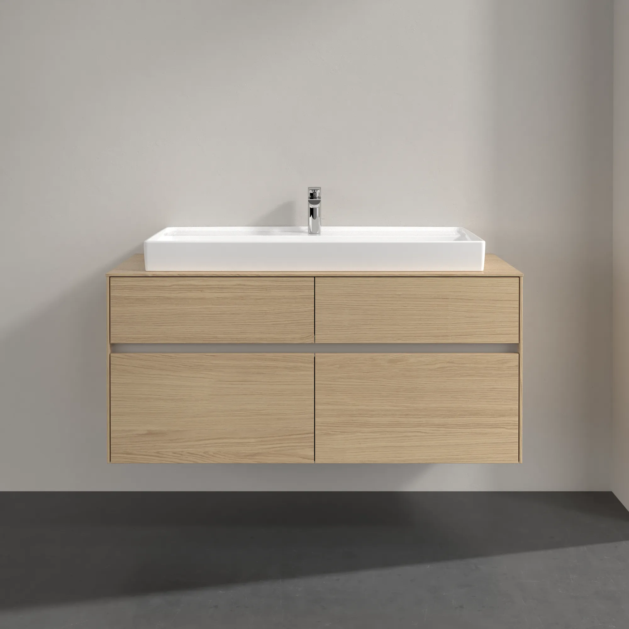 Villeroy & Boch Waschtischunterschrank „Collaro“ 1200 × 548 × 500 mm Nordic Oak, mit Beleuchtung, für Becken mittig